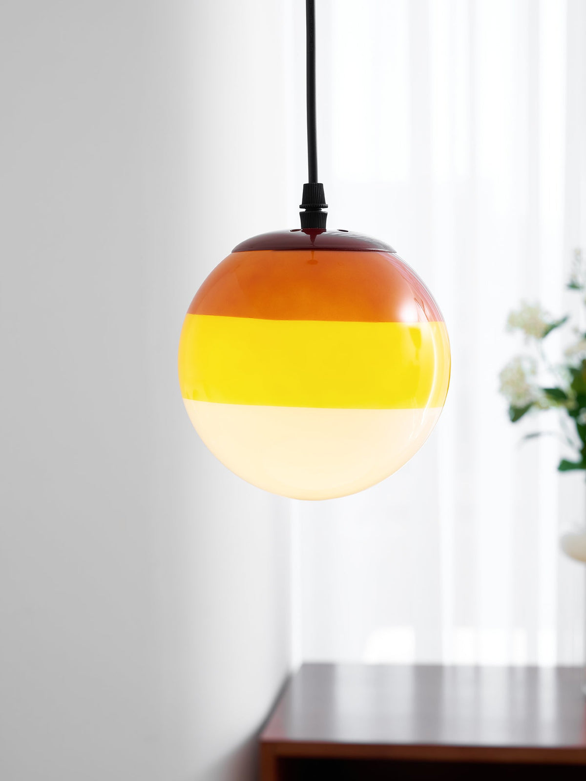 Dipping Pendant Light — Colored Glass & Lacquered Aluminum Hanging Lamp