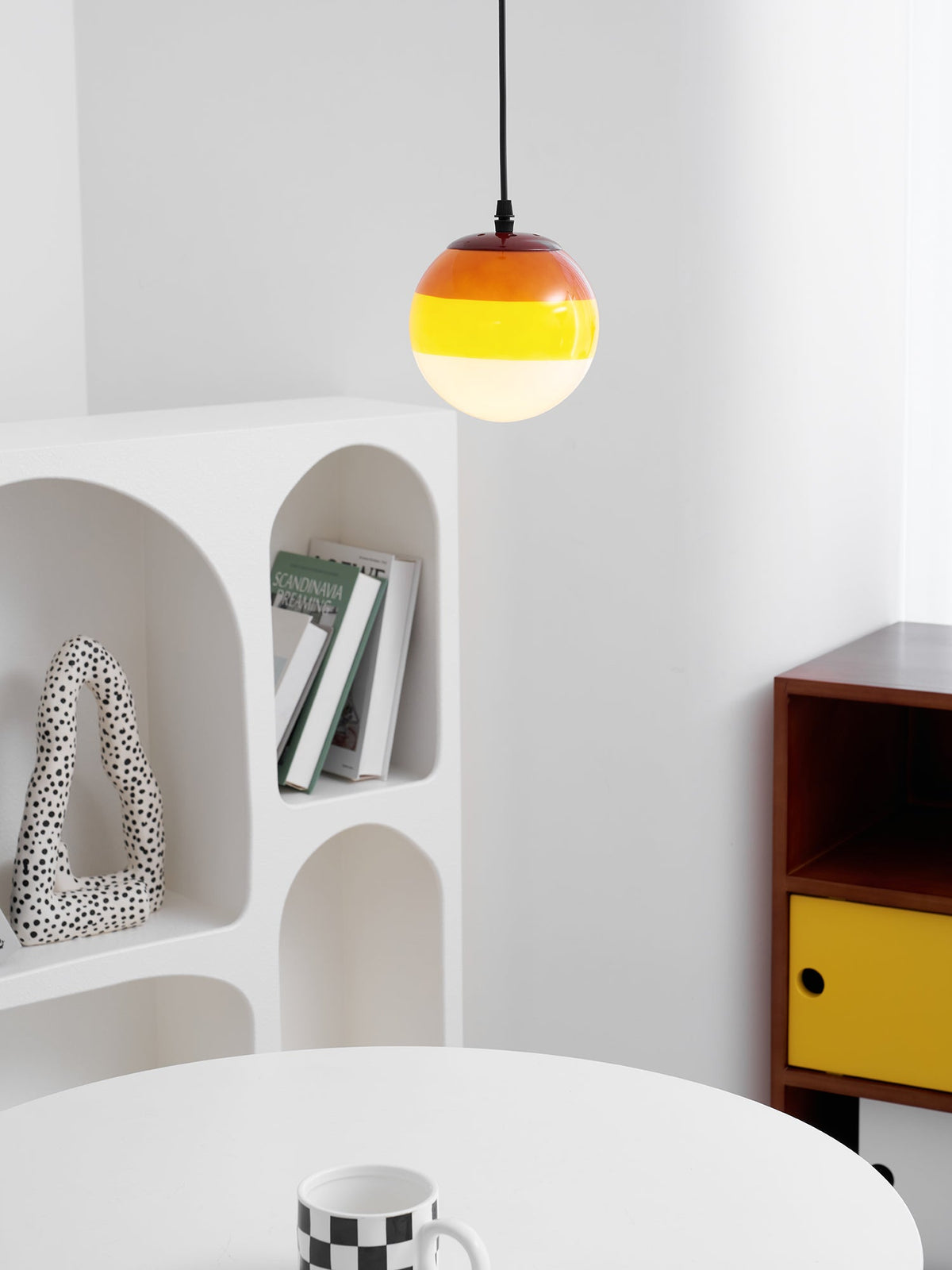 Dipping Pendant Light — Colored Glass & Lacquered Aluminum Hanging Lamp
