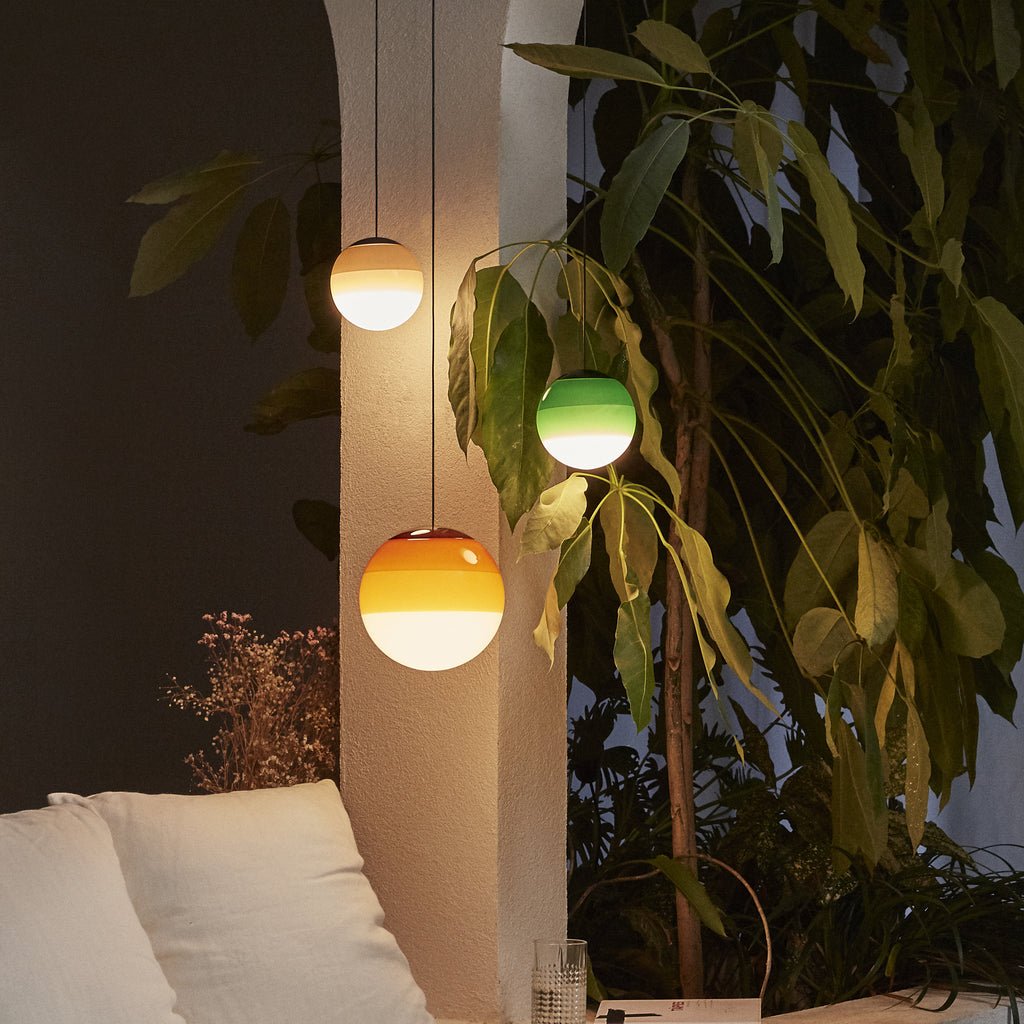 Dipping Pendant Light — Colored Glass & Lacquered Aluminum Hanging Lamp
