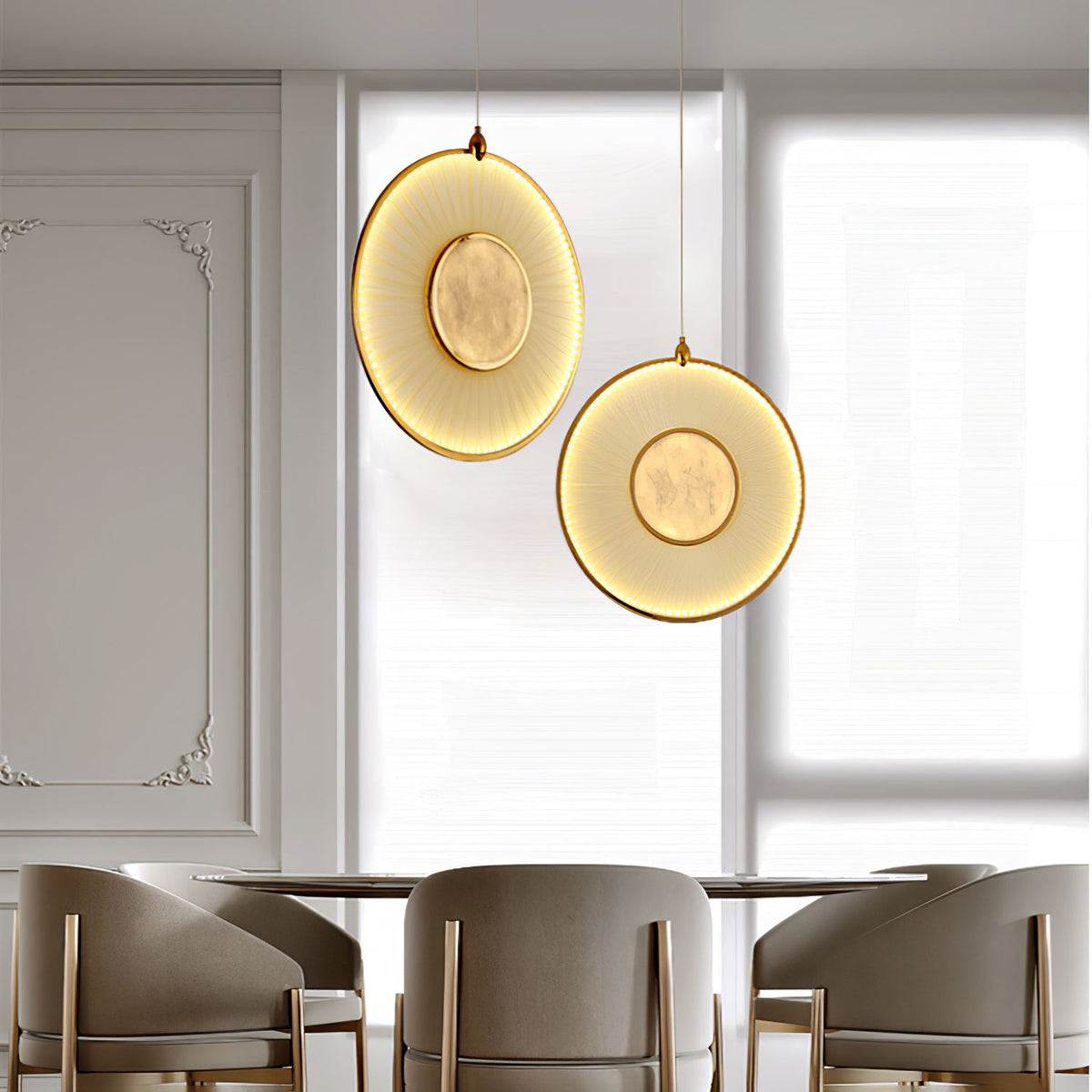 Dix Heures Designer Fabric Pendant Light, Gold & Beige, Modern LED Ceiling Lamp