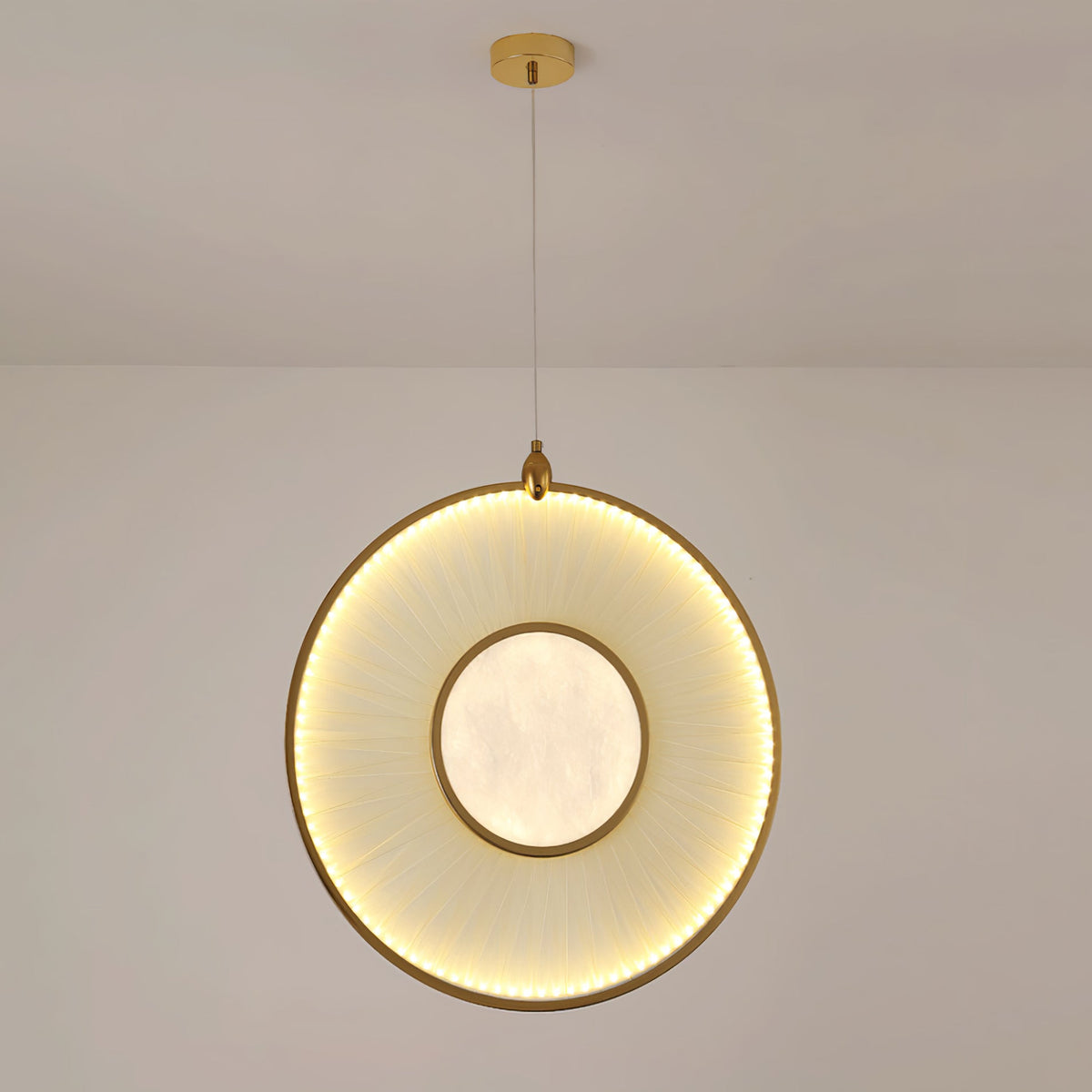 Dix Heures Designer Fabric Pendant Light, Gold & Beige, Modern LED Ceiling Lamp