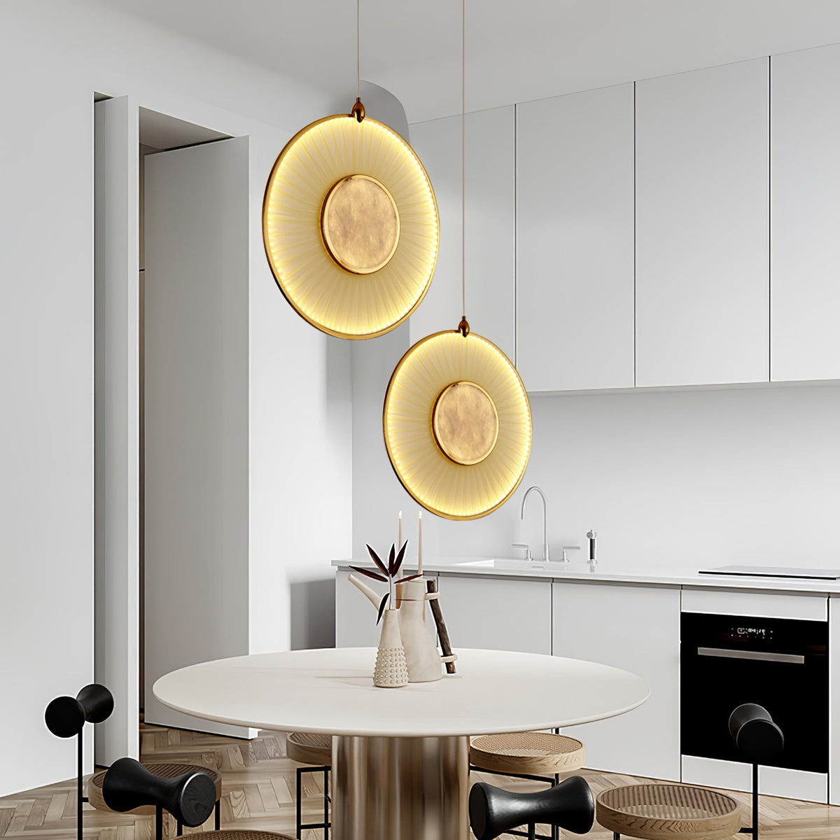 Dix Heures Designer Fabric Pendant Light, Gold & Beige, Modern LED Ceiling Lamp