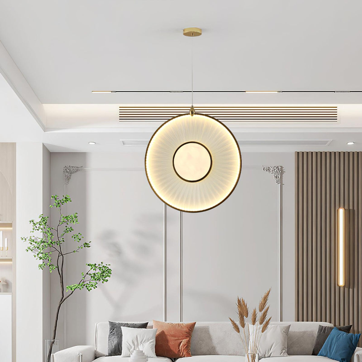 Dix Heures Designer Fabric Pendant Light, Gold & Beige, Modern LED Ceiling Lamp
