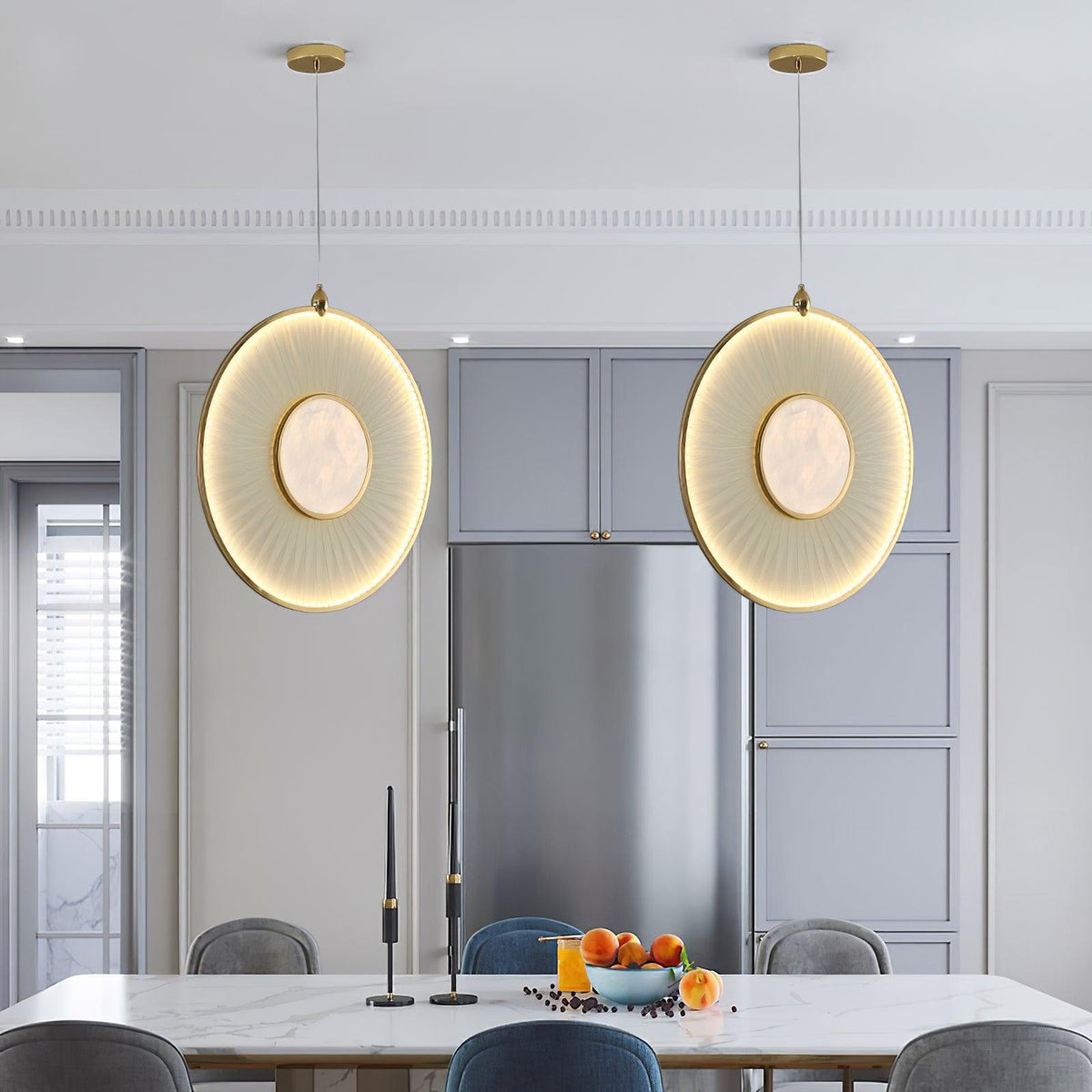 Dix Heures Designer Fabric Pendant Light, Gold & Beige, Modern LED Ceiling Lamp