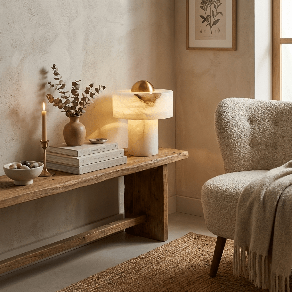 Dome Alabaster Table Lamp with Brass Dome