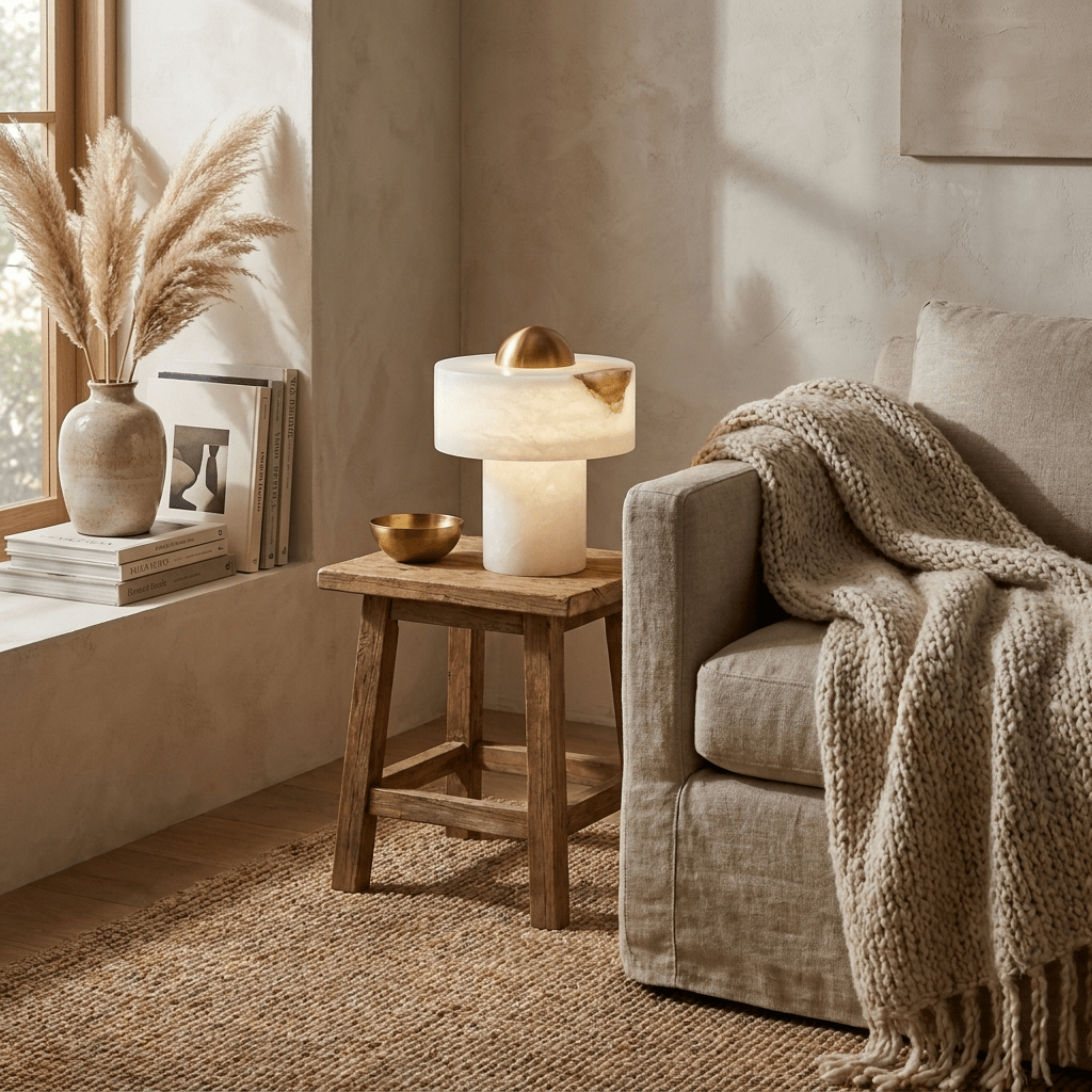 Dome Alabaster Table Lamp with Brass Dome