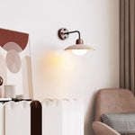 Travertine Dome Wall Sconce with Brass Arm and Wood Accent