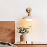 Travertine Dome Wall Sconce with Brass Arm and Wood Accent
