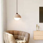 Dome Travertine Pendant Light in Natural Stone with Opal Glass