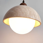 Dome Travertine Pendant Light in Natural Stone with Opal Glass