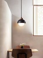 Domewood Pendant Light – Black Travertine & Walnut Modern Hanging Lamp