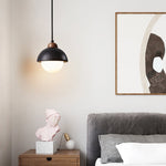 Domewood Pendant Light – Black Travertine & Walnut Modern Hanging Lamp
