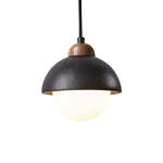 Domewood Pendant Light – Black Travertine & Walnut Modern Hanging Lamp