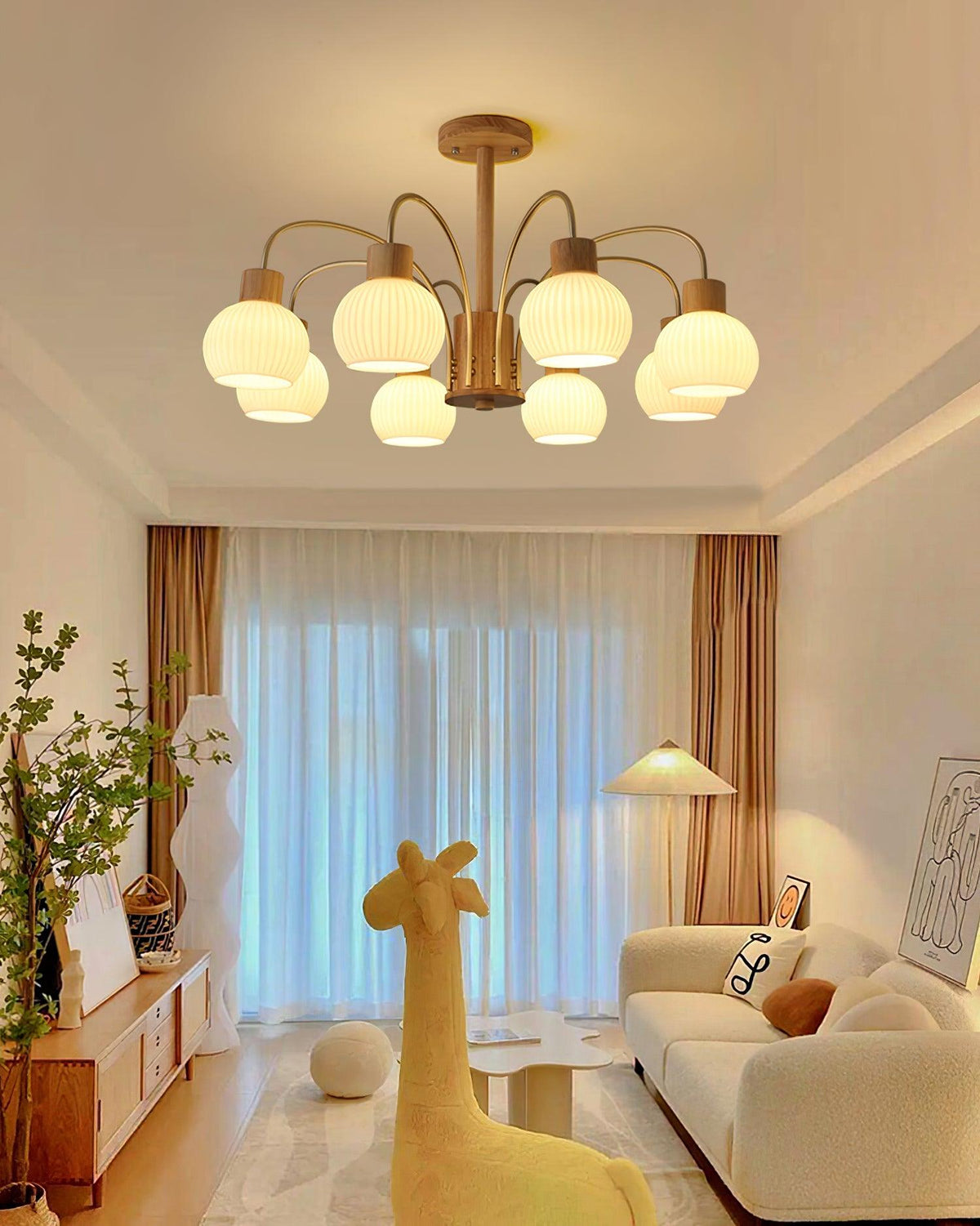 Donnelly Wooden Chandelier – Modern 6-Light Ceiling Pendant for Dining & Living Rooms