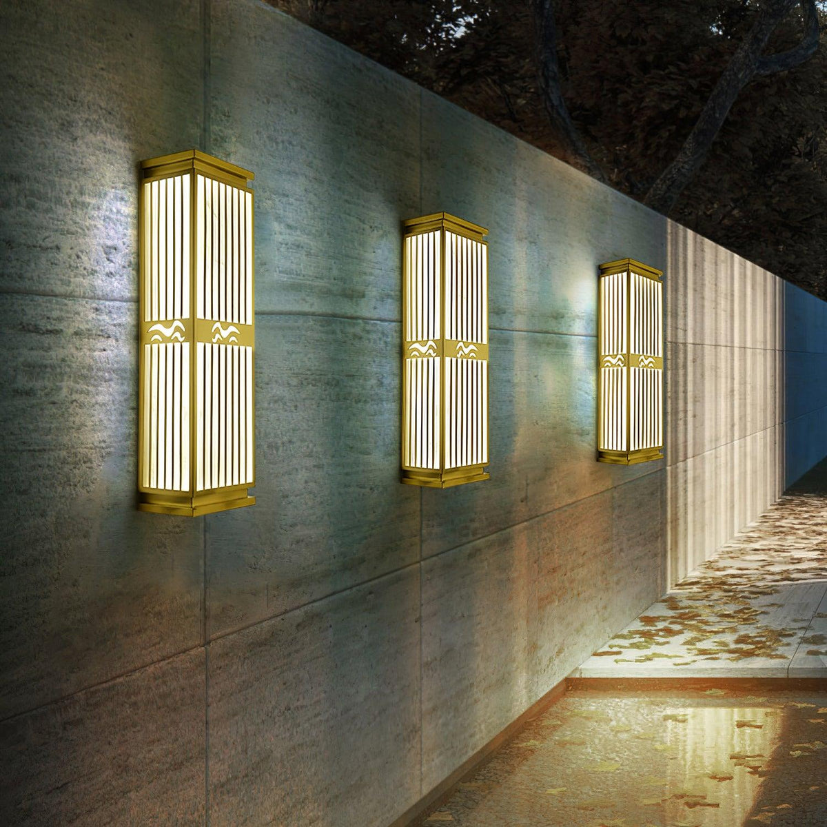 Doots Outdoor Wall Light in Gold and White, Modern LED Sconce for Patio and Garden