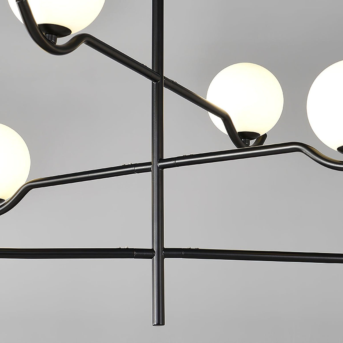 Doris Modern Glass Ball Chandelier in Black Metal for Dining Room and Living Room