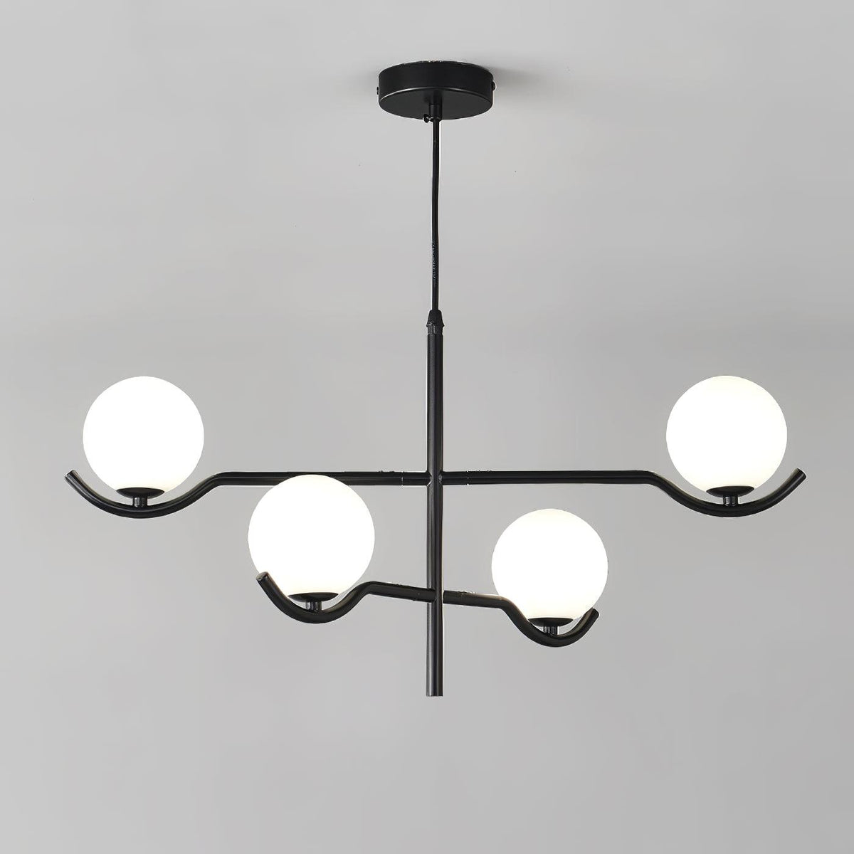 Doris Modern Glass Ball Chandelier in Black Metal for Dining Room and Living Room