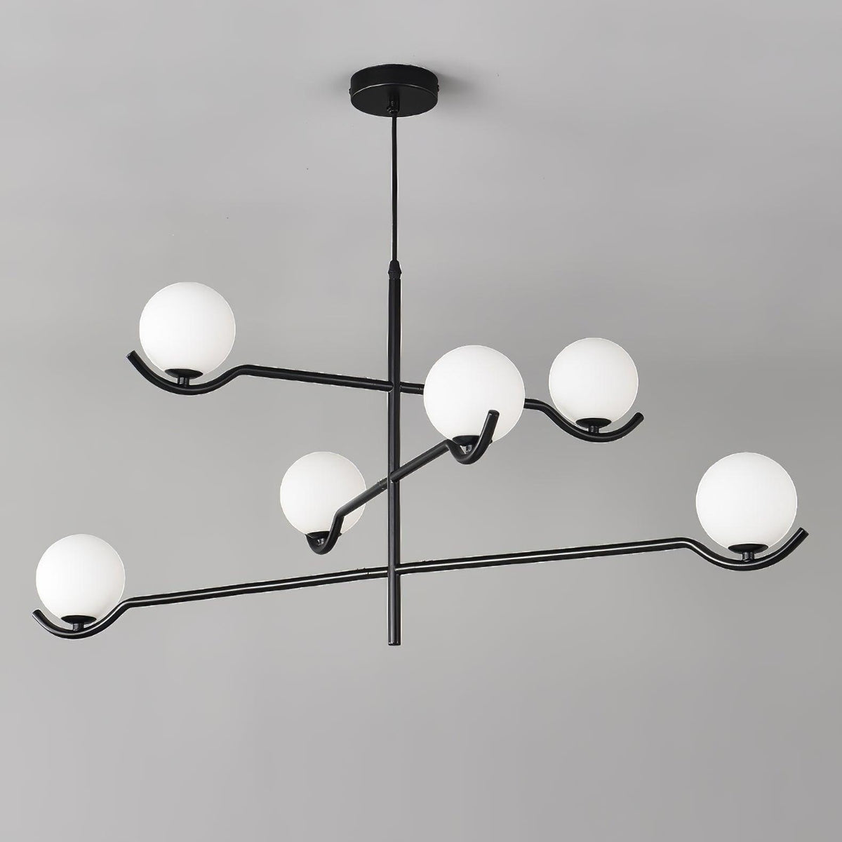 Doris Modern Glass Ball Chandelier in Black Metal for Dining Room and Living Room