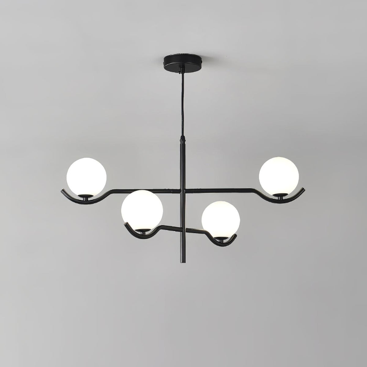 Doris Modern Glass Ball Chandelier in Black Metal for Dining Room and Living Room