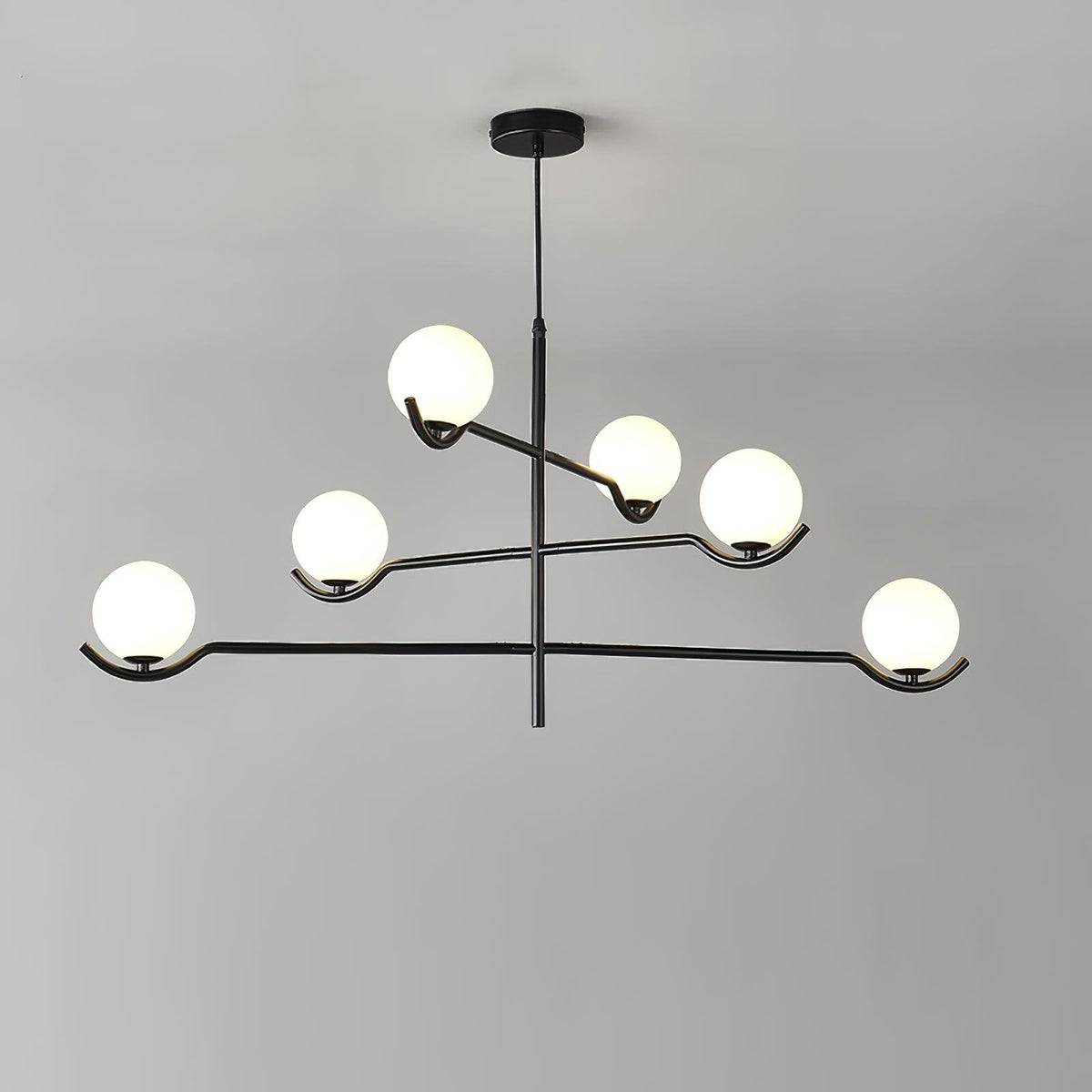 Doris Modern Glass Ball Chandelier in Black Metal for Dining Room and Living Room