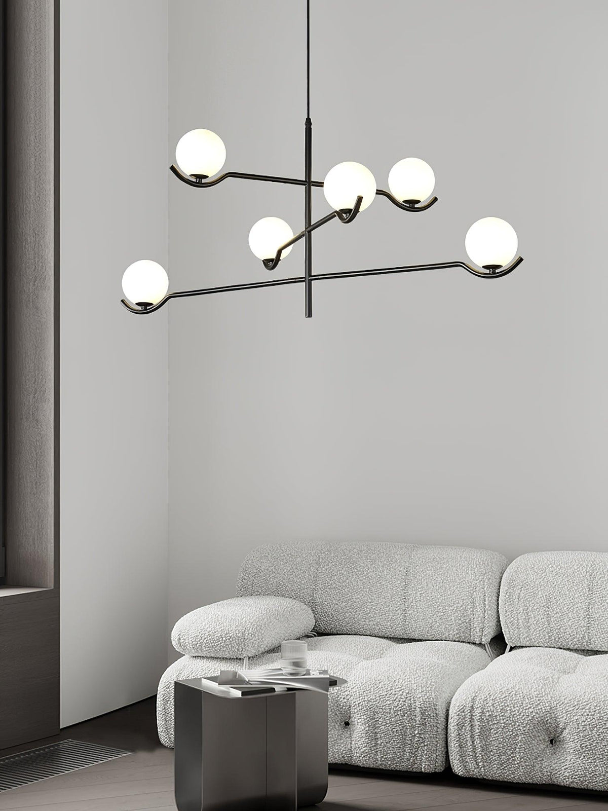 Doris Modern Glass Ball Chandelier in Black Metal for Dining Room and Living Room