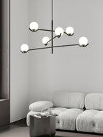 Doris Modern Glass Ball Chandelier in Black Metal for Dining Room and Living Room