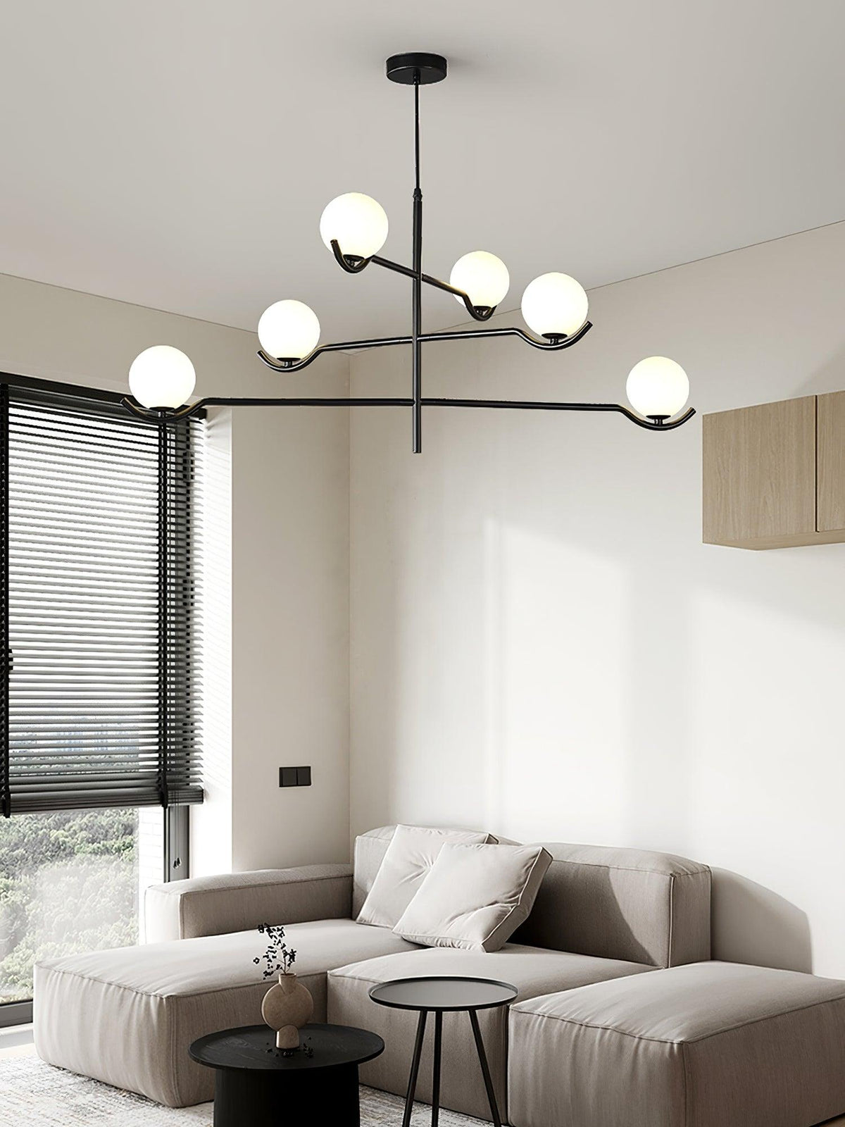 Doris Modern Glass Ball Chandelier in Black Metal for Dining Room and Living Room