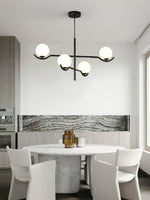 Doris Modern Glass Ball Chandelier in Black Metal for Dining Room and Living Room