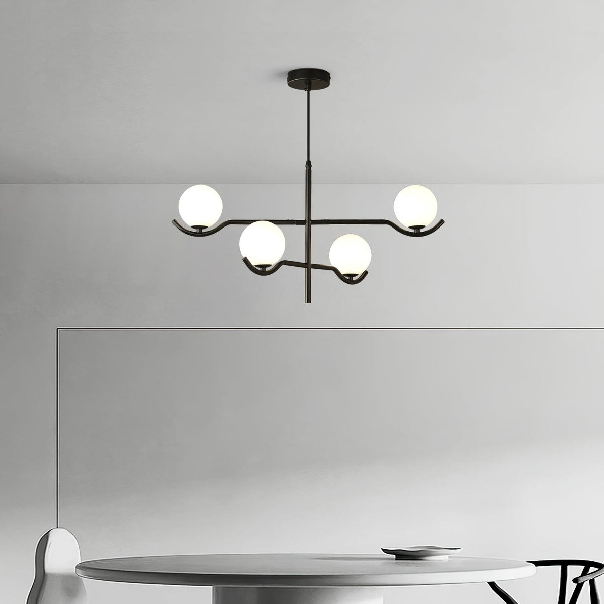Doris Modern Glass Ball Chandelier in Black Metal for Dining Room and Living Room