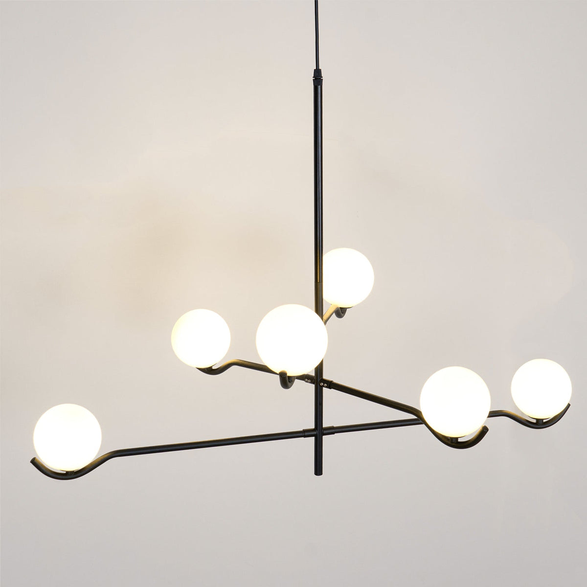 Doris Modern Glass Ball Chandelier in Black Metal for Dining Room and Living Room