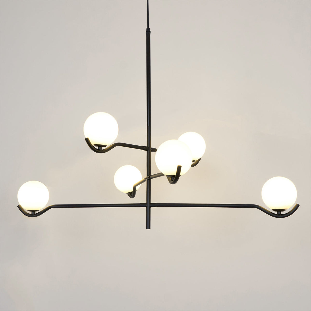 Doris Modern Glass Ball Chandelier in Black Metal for Dining Room and Living Room