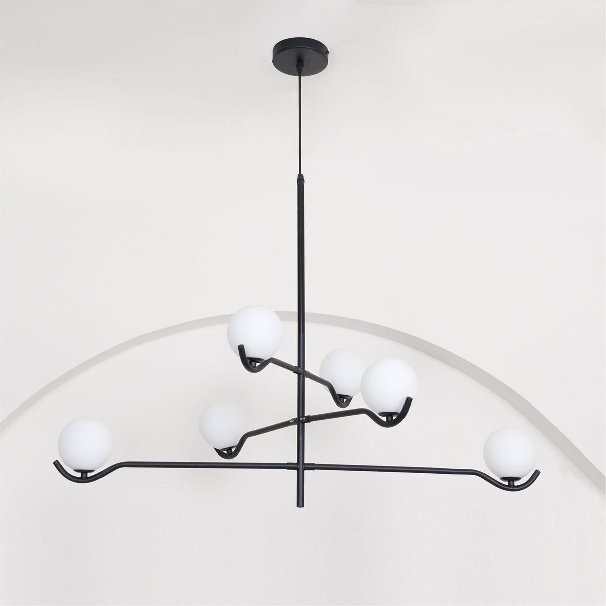 Doris Modern Glass Ball Chandelier in Black Metal for Dining Room and Living Room
