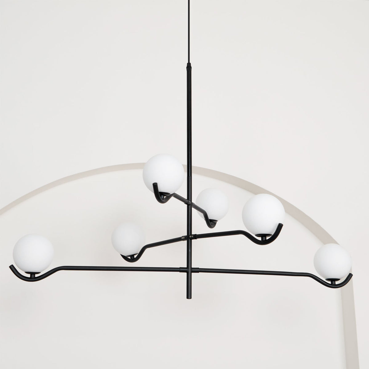 Doris Modern Glass Ball Chandelier in Black Metal for Dining Room and Living Room