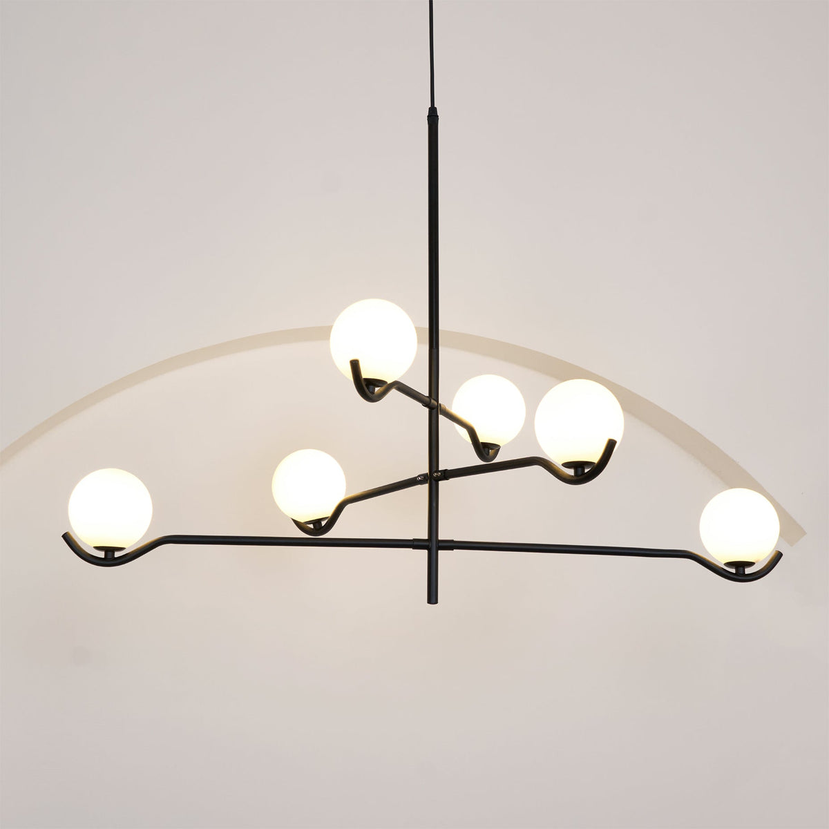 Doris Modern Glass Ball Chandelier in Black Metal for Dining Room and Living Room