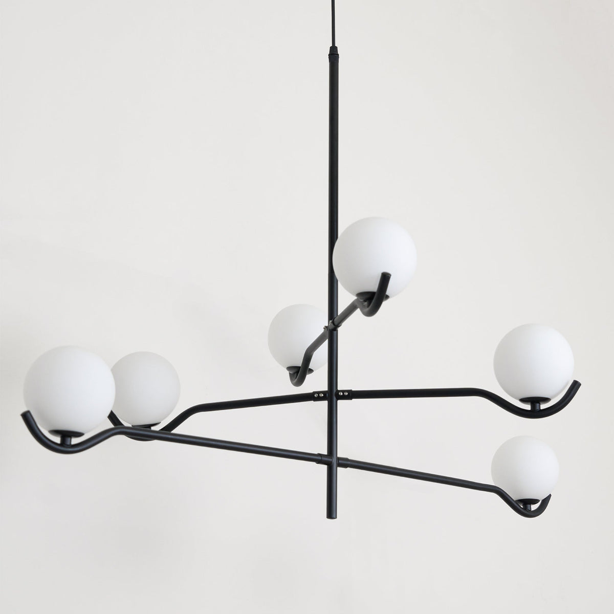 Doris Modern Glass Ball Chandelier in Black Metal for Dining Room and Living Room