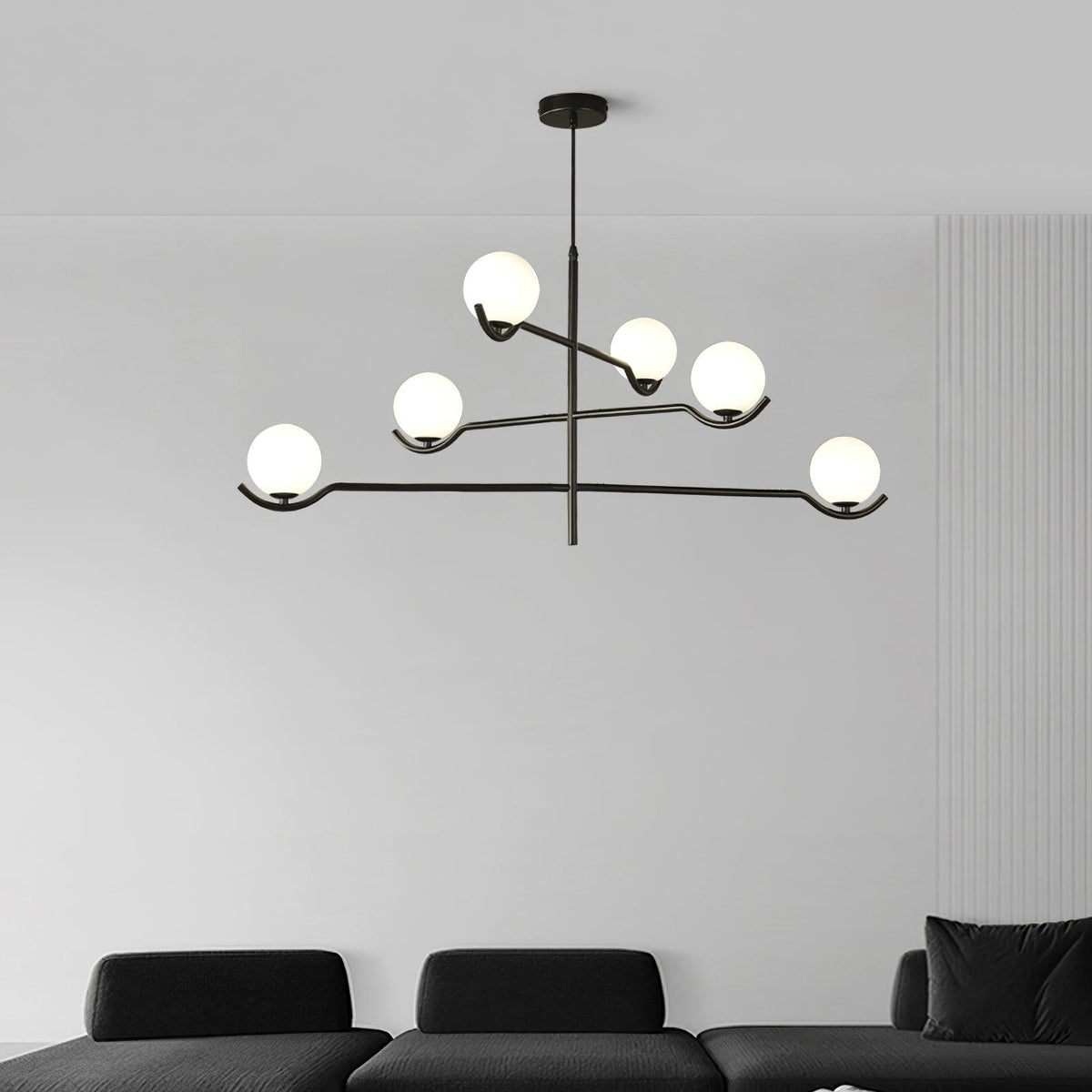 Doris Modern Glass Ball Chandelier in Black Metal for Dining Room and Living Room