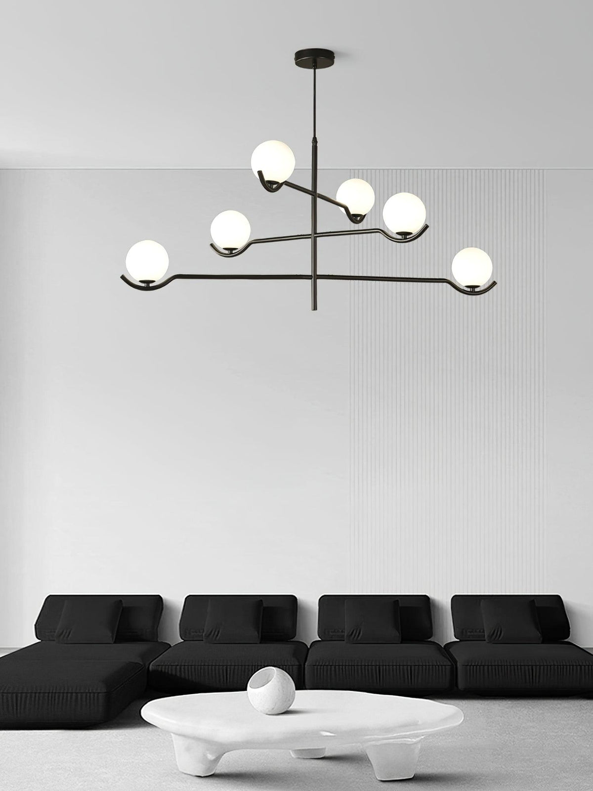 Doris Modern Glass Ball Chandelier in Black Metal for Dining Room and Living Room