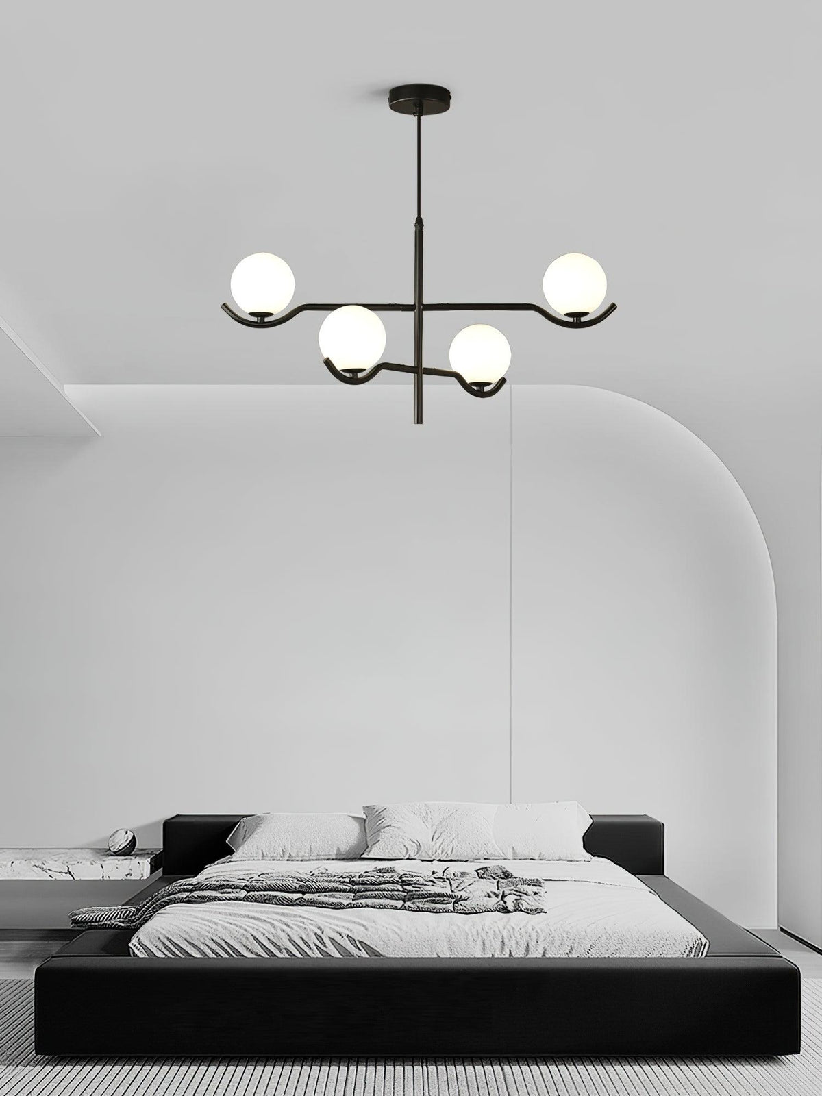 Doris Modern Glass Ball Chandelier in Black Metal for Dining Room and Living Room