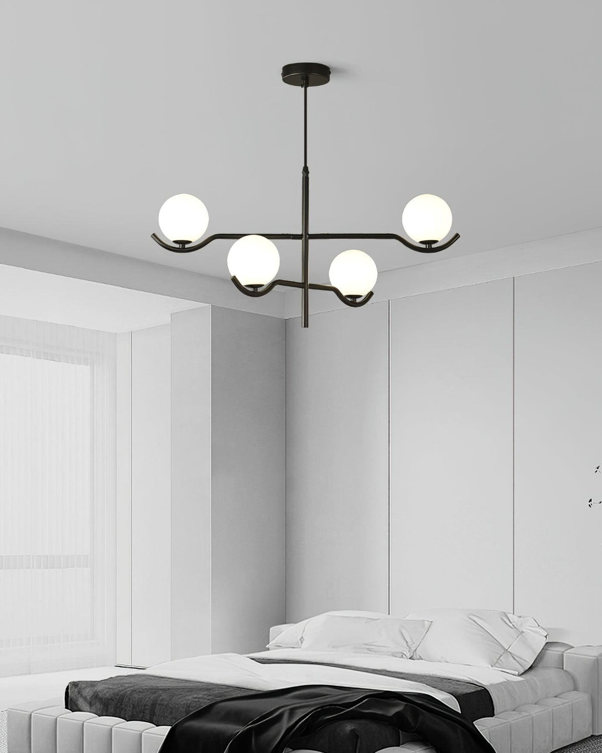 Doris Modern Glass Ball Chandelier in Black Metal for Dining Room and Living Room