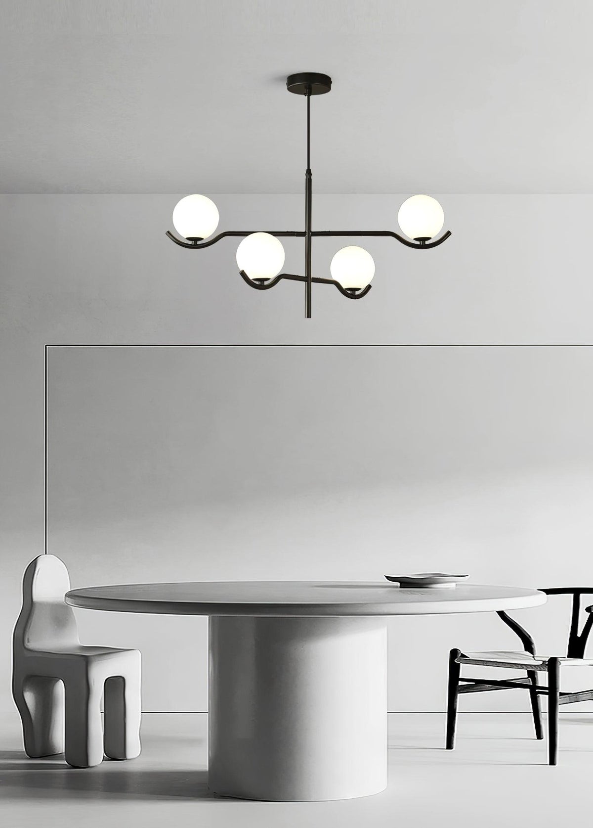Doris Modern Glass Ball Chandelier in Black Metal for Dining Room and Living Room
