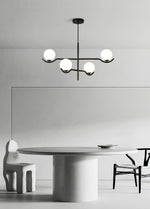 Doris Modern Glass Ball Chandelier in Black Metal for Dining Room and Living Room