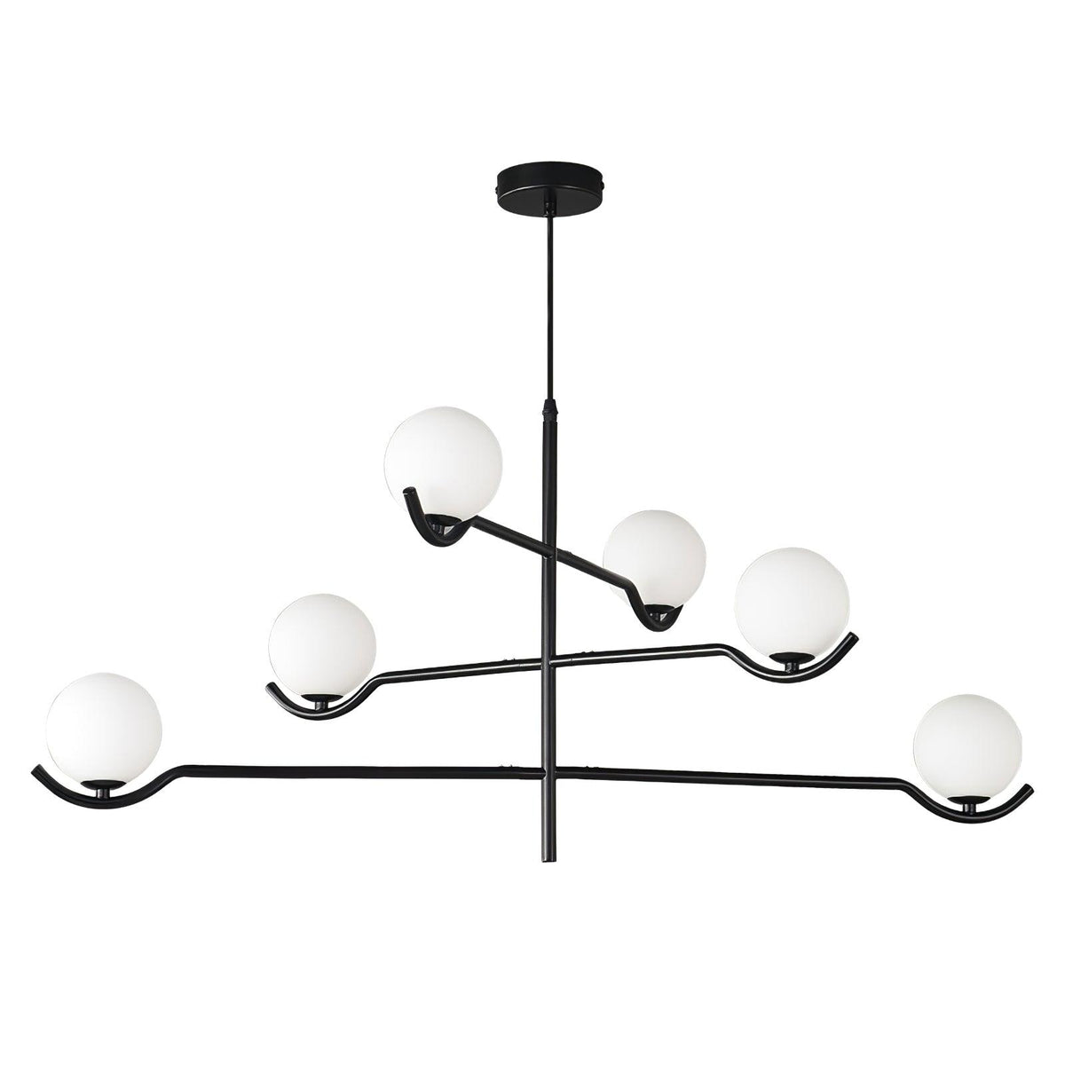 Doris Modern Glass Ball Chandelier in Black Metal for Dining Room and Living Room