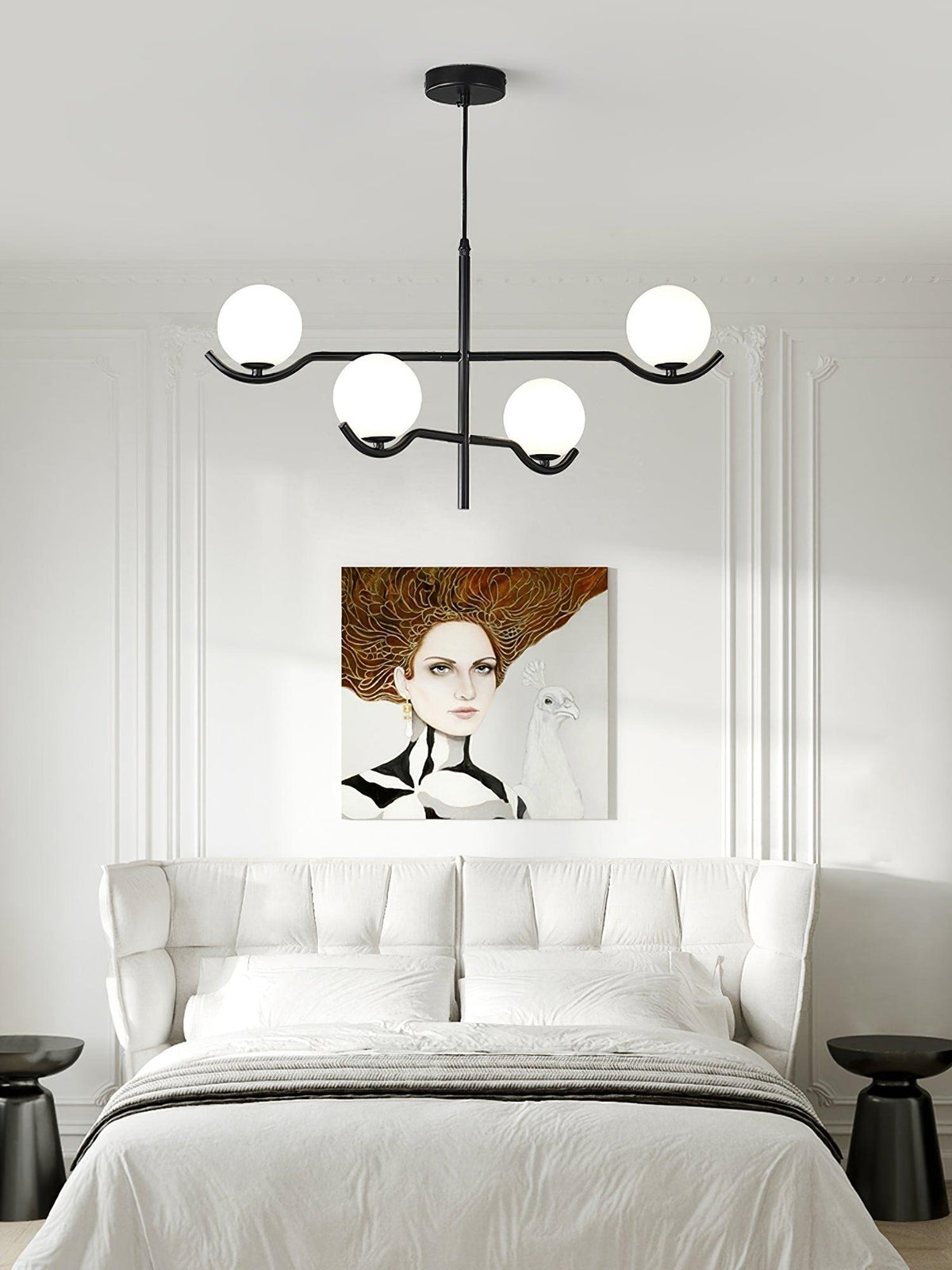 Doris Modern Glass Ball Chandelier in Black Metal for Dining Room and Living Room