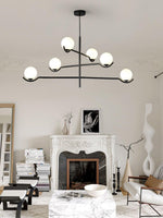 Doris Modern Glass Ball Chandelier in Black Metal for Dining Room and Living Room