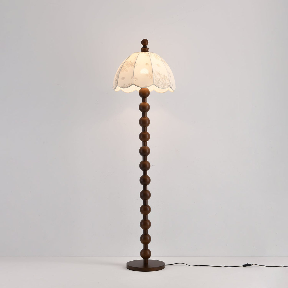 Dottie Belle Walnut Wood Floor Lamp with Scalloped Fabric Shade