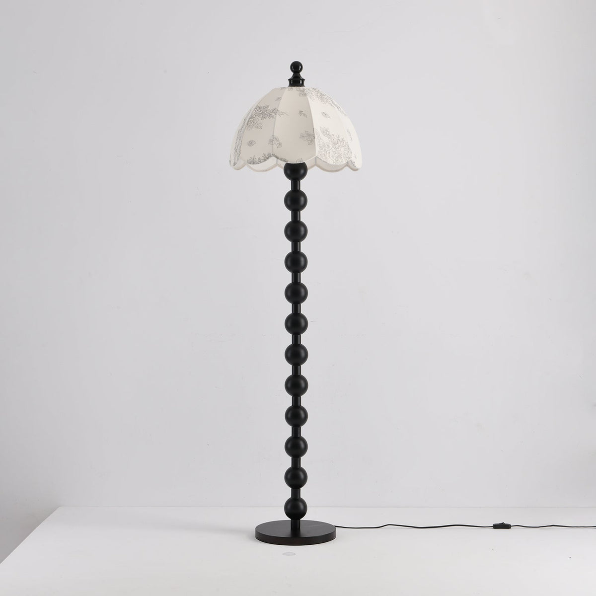 Dottie Belle Walnut Wood Floor Lamp with Scalloped Fabric Shade
