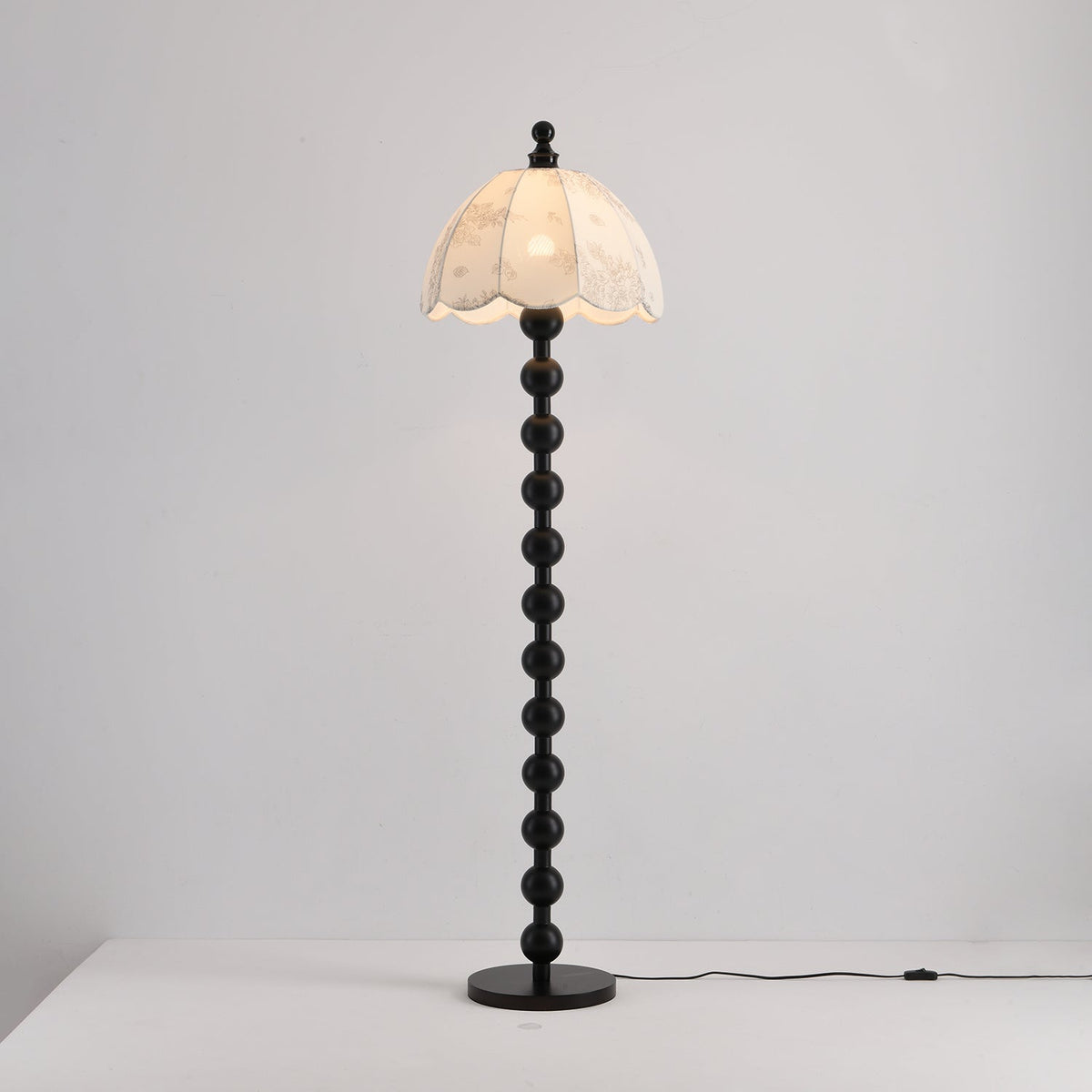 Dottie Belle Walnut Wood Floor Lamp with Scalloped Fabric Shade