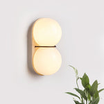 Double Globe Travertine Wall Sconce in Yellow Travertine and Glass