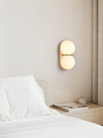 Double Globe Travertine Wall Sconce in Yellow Travertine and Glass