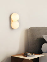 Double Globe Travertine Wall Sconce in Yellow Travertine and Glass